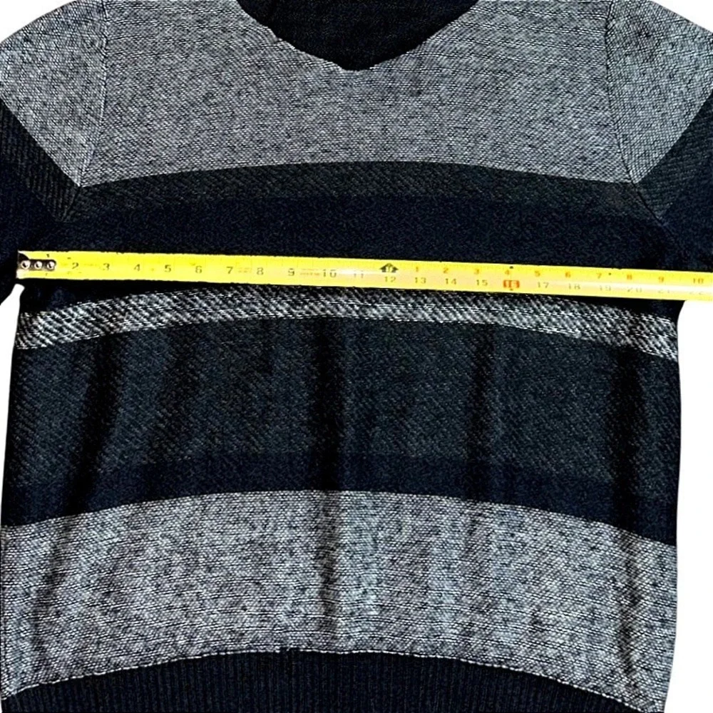 Express Mens Striped Funnel‎ Neck Sweater Black Grey Cotton Mohair Blend Large